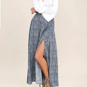 Lulus Navy Blue Print wrap maxi skirt